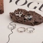 Boutique Y2K Aesthetic Punk Gothic Heart Dice Silver Ring Set of 5 Photo 5