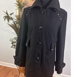 Cato  Pea Coat Womens M Black Blended Wool 4 Button Front Long Sleeve Studded Photo 2