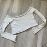 Free People  Off the Shoulder Textured Stretchy Crop Long Sleeve Top White (M/L) Photo 5