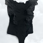NY & CO Black Ruffle Shoulder Bodysuit Size Small Photo 0