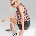 Wild Fable plaid flannel sleeveless button front cropped top XL Photo 1