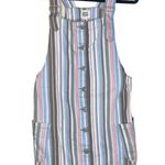 BDG  Pastel Lollipop Stripe Button Front Denim Overall Mini Dress Sleeveless Blue Photo 0