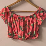 Forever 21  Coral Tomato Red Tropical Floral Print Crop Top Size M GUC Photo 0