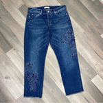 Loft  Floral Embroidered Boyfriend Jeans Cropped Raw Hem Blue 4 27 Photo 2