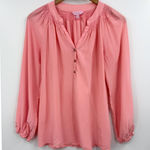 Lilly Pulitzer Lilly‎ Pulitzer Blouse Womens Medium Pink 100% Silk Henley Smocked Peasant Boho Photo 0