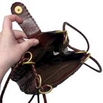 Vintage Boho Brown Faux Leather Bucket Bag Purse Handbag Brown Basket Weave Photo 8