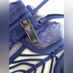 Victoria's Secret Indigo Blue Lace Mesh Lingerie Bra Piece: Strappy, Embroidered, Sheer: Sz. 34B Photo 4