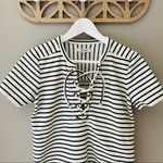 Madewell  Striped Lace-Up Top Black/White Sz Small Photo 1