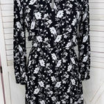 Old Navy Floral Ruffle Collar Long Sleeve Elastic Waist Dress Black White Small Photo 0