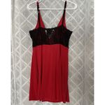 American Vintage VTG Red Babydoll Slip Dress Black Lace Trim Size Large Glam Goth Sexy Holiday Photo 5