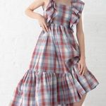 Ulla Johnson  Frieda Check Gingham Red Blue White Sleeveless Ruffle Midi Dress XS Photo 0