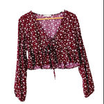 LA Hearts PacSun L.A. Hearts Floral Tie Front Long Sleeve Crop Blouse Burgundy White Med Photo 1