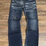 BKE Stella Boot Cut Stretch Jeans Rhinestones Distressed Whiskers Womens 27x31 Photo 0