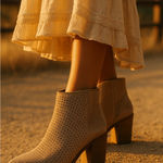 Abound  Taupe Suede Perforated Ankle Block Heel Western Boho Neutral 9 Photo 0