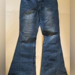 Women’s unbranded flare jeans, stretch fabric, raw hem, size XL, medium wash Blue Photo 0