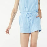 Love & Sports Baby Blue Terry Cloth Romper V‎ Neck Hoodie XS Photo 0