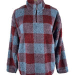 Eddie Bauer Women's Large Plaid Fuzzy Fleece Quarter Zip Pullover Sweatshirt Photo 0