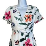 EXPRESS Swing A-line Wrap Dress Floral Mini Flutter Sleeves NWT $60 Size 00 Photo 2