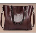 NWOT Elegant Faux Leather Tote with Removable Long Strap in Chocolate Brown Photo 1