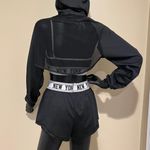 Sport 3pcs set boxer shorts top sport bra crop top hoodie mesh tape set yoga gym Black Photo 4