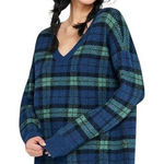 Aeropostale  Green Plaid Soft Knit Oversized Vneck Sweatshirt Women X-Small Photo 0