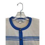 St. John ST.‎ JOHN 3 Piece Blue White Knit Suit Gold Button Jacket Size 8 Skirt Size 14 Photo 4