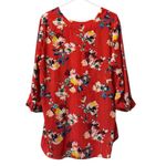 Rose + Olive Red Floral Tunic Top Blouse Size XL Long Sleeve Flowy High Lo Boho Photo 1
