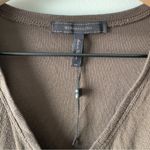 BCBGMAXAZRIA NWOT  ribbed ruffle sides top cap sleeve olive brown v-neck lyocell Photo 5