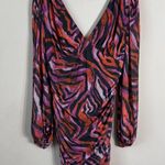 ASOS Zebra Print Plunge Long Sleeve Mini Dress Women's 10 Going Out Party Ruched Photo 3