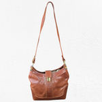 Vintage Cognac Brown Italian Leather Hobo Bag Marino Orlandi Plaid Lined Purse Photo 2