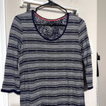 Ellen Tracy  Women's Maxi Dress sz S Jersey Knit Navy blue striped stretchy Photo 1