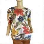Alfred Dunner VTG  MULTI-COLOR FLORAL PRINT SHORT SLEEVE SWEATER WITH BEADS (L) Photo 1