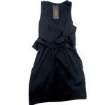 DO+BE NWT  V Neck Front Tie Bow Satin Blue Mini Dress Size Medium Photo 4