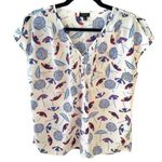Talbots Beach Umbrella Print Blouse Short Sleeve Off White Red Blue Photo 0