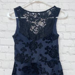 New XS rosette mini party dress black velvet flowers black lace crochet dress Blue Photo 4