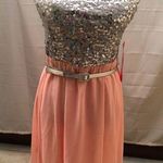 AUW Silver Sequence High Low Peachy dress Photo 0