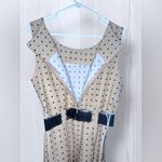 Women’s Polka Dot Business Casual Belted Midi Dress Tan Size L Photo 3
