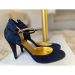 J.Crew  Navy Suede Ruffle Heels Made In Italy 8 Preppy Classy Bougie Event Date Photo 5