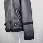 Sam Edelman  Black Faux Leather Shearling Lined Asymmetrical Moto Jacket Gold Zip Photo 2