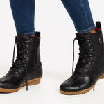 Tommy Hilfiger Black Quilted Lace-Up Duck Boot Red Lining โ Womenโs US 9M Photo 0