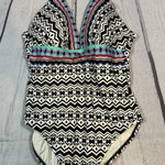 La Blanca  Size 8 One Piece Swimsuit Black White Boho Geometric Halter Back Photo 0