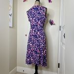 Leota Petals Finnley Faux Wrap Sleeveless Dress in Blue, White & Coral Size L Photo 9