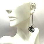 Silver tone green crystal dangling earrings Photo 2