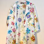 NY & Co Silky Satin Short Sleeve Lounge Robe House Dress White Multi Floral XL Photo 1