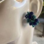 Vintage Blue Two Tone Stamped Hong Kong Beaded Cluster Clip On Earrings 1" Photo 8