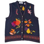 Karen Scott VTG  Navy Blue Embroidered Fall Fruit Vest Women's Size Medium Photo 0