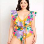 Eloquii  Front and Back Ruffles at Neckline with Low V Neckline Waist Tie Size 16 Photo 1