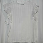 White Ruffle Blouse High Neck Flutter Sleeve Shirt Size XS petite Photo 6