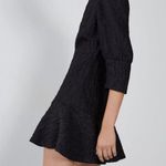 ZARA Textured Weave Dress Black Puff Princess Sleeve Ruffle Cut-Out Back Crinkle Photo 2