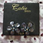 Vintage Catie Stein Purple Metallic Floral Blue Rhinestone Clip Photo 1